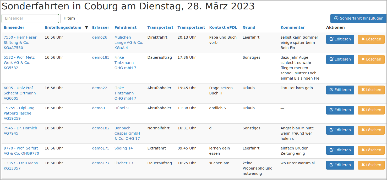 Tagesansicht Sonderfahrten